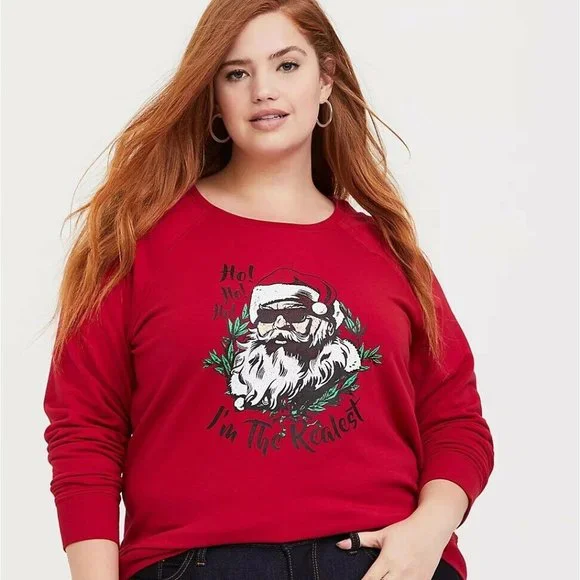 ✨2/$20 NWT Torrid Red Fleece Santa Holiday Sweatshirt Christmas Plus Size 1X 2X - Picture 3 of 8